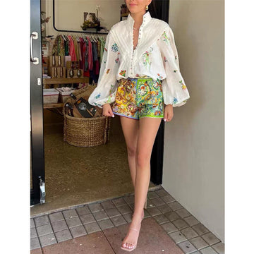Spring And Summer Australian Niche Brand Ale Casual Personality Fashion Design Shirt Top Color Shorts Set